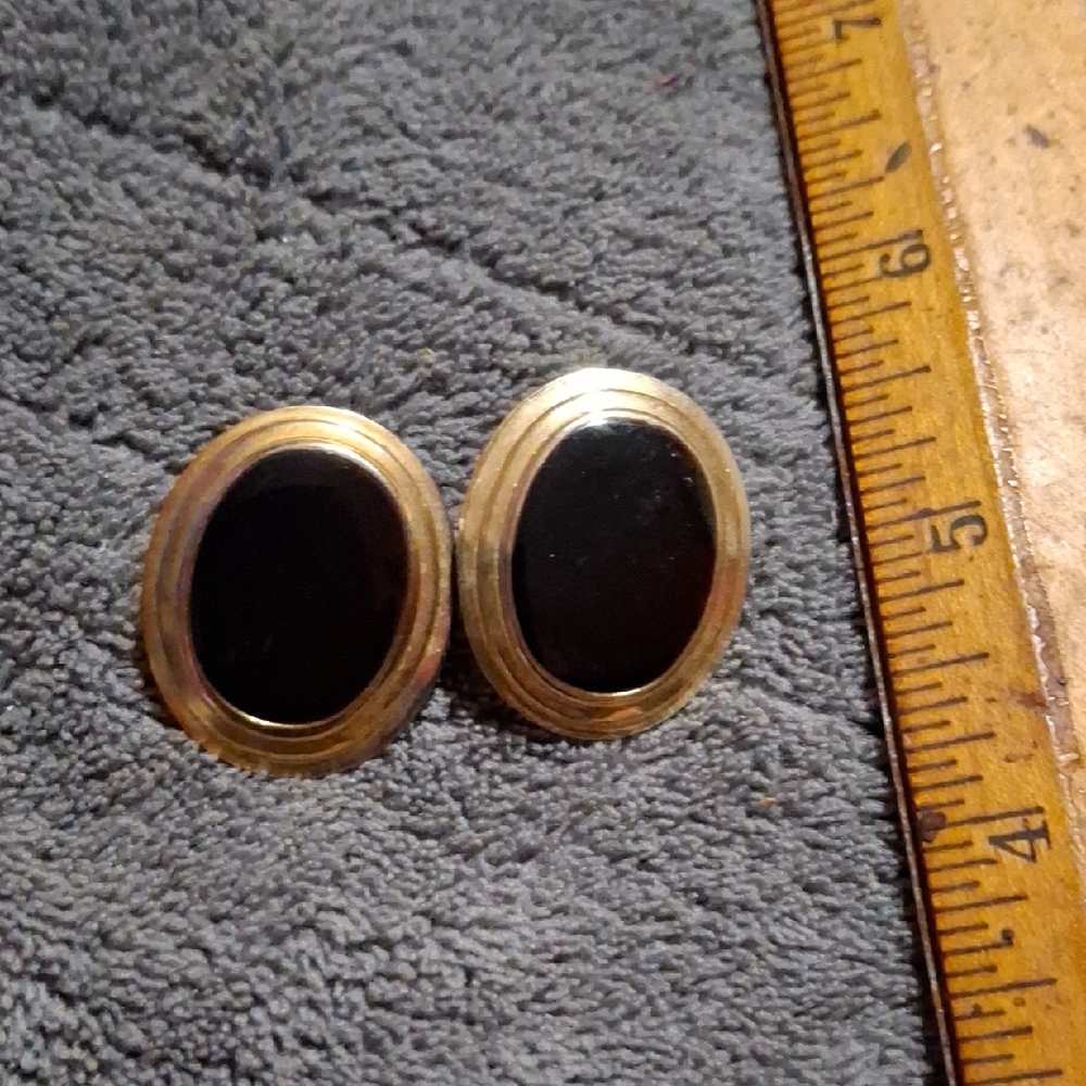Gold and Black Oval Earrings